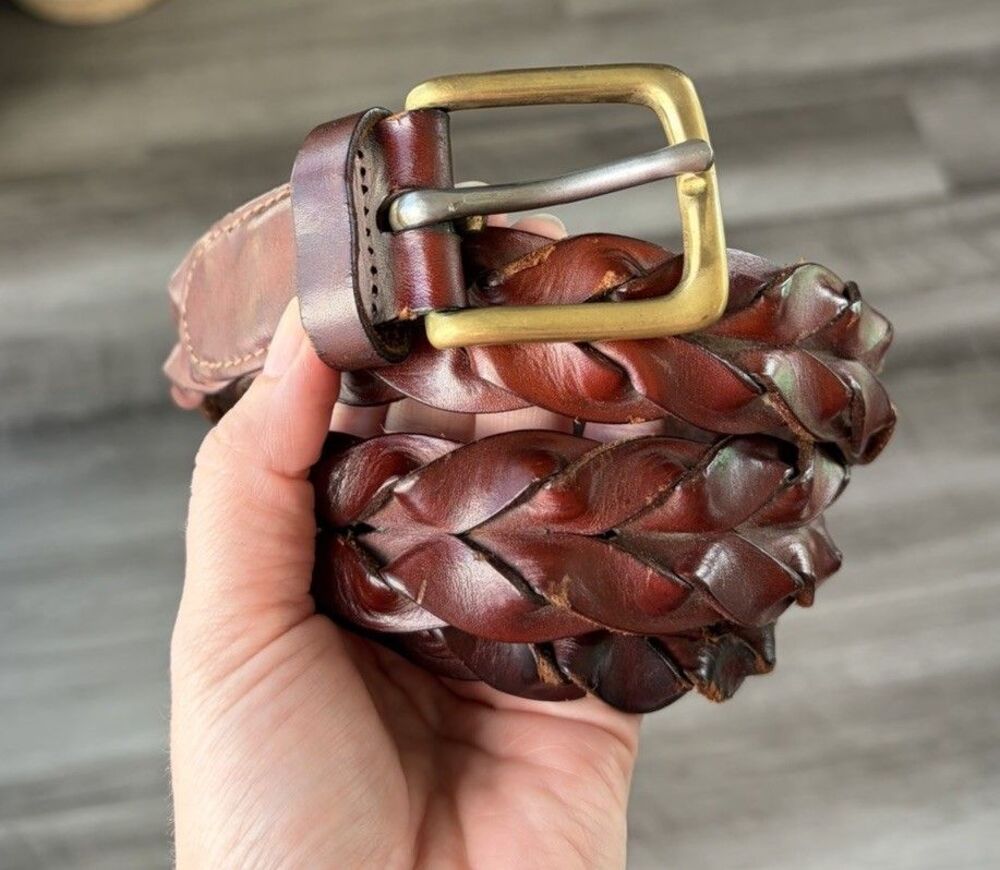 Trafalgar Mens Braided Leather Belt Size 34 Brown Woven Genuine Vintage Made USA